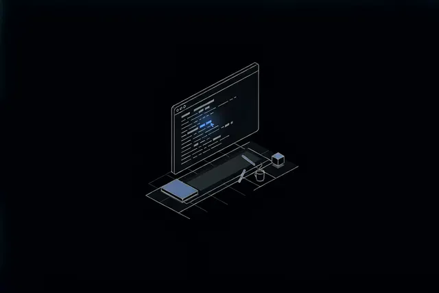Illustration of a code editor window with abstract code lines and a glowing cursor