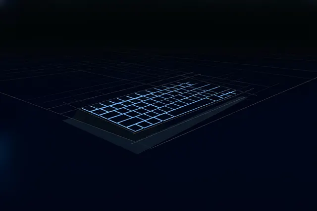 Illustration of a mechanical keyboard with subtle blue backlight